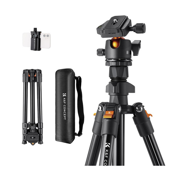  K&F Concept KF09.101V1 O234A1+BH-36 163cm Foldable Lightweight Aluminum Tripod with Ball Head & Phone Holder