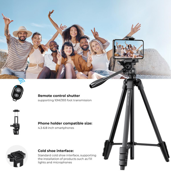  K&F Concept KF09.125 B174A1 (59.4") 1.5m Aluminum Flip Lock Travel Video Tripod with Phone Holder & Bluetooth Remote 