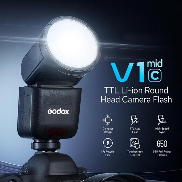 Godox V1 mid C 55Ws TTL Li-ion Touchscreen Round Head Speedlight Flash for Canon