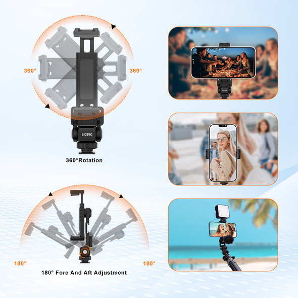 Coman EX390 Universal Metal Phone Mount with 1/4" Thread & Cold Shoe