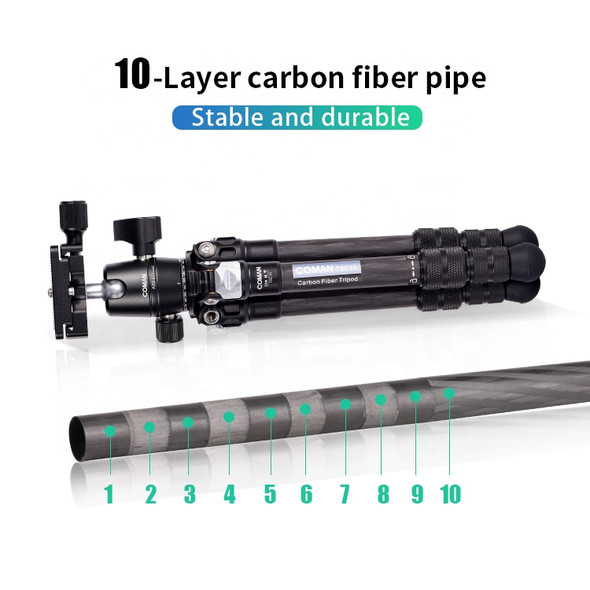 Coman TSC10A20 39cm Carbon Fiber Mini Portable Tripod with Ball Head (Max Load 5kg) 