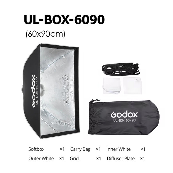  Godox 4x UL-BOX-6090 (60x90cm) Umbrella Quick Release Rectangular Softbox with Grid (Bowens Mount) - Bulk Buy ($92.13 each )