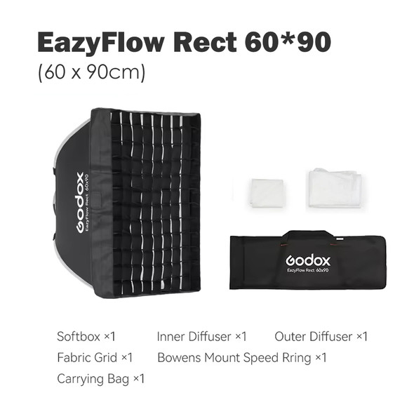 Godox EazyFlow Rect 60*90 (60x90cm) Quick Release Rectangular Foldable Softbox with Grid (Bowens Mount) 