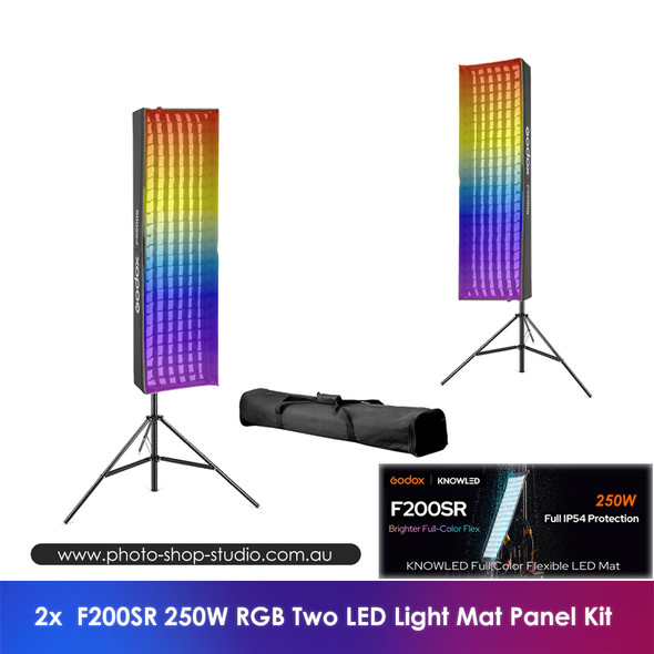Godox 2x F200SR 34x122cm (1'x4') KNOWLED 250W Pro RGB IP54  Flexible Two LED Light Mat Panel Kit 