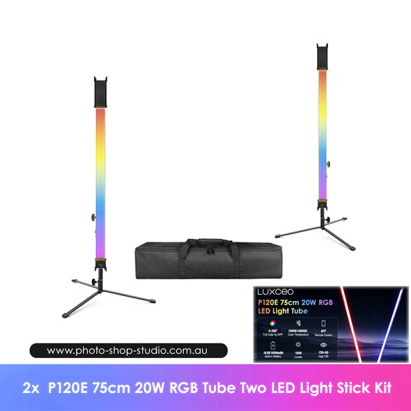 Luxceo 2x  P120E 75cm 20W RGB  Handheld Tube Two LED Light Stick Kit 