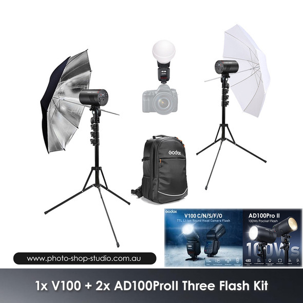 Godox 1x V100 + 2x AD100ProII Three Flash Kit