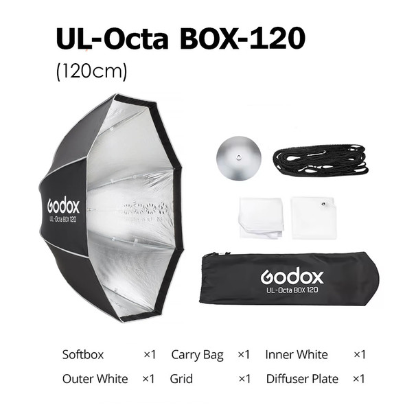Godox UL-Octa BOX-120 (120cm) Umbrella Quick Release Octagonal Softbox with Grid (Bowens Mount)