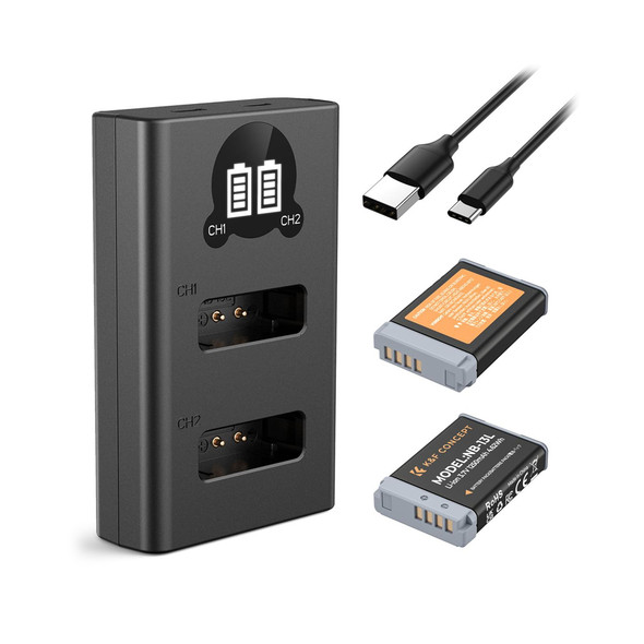K&F Concept KF28.0043  2x NB-13L 1250mAh Battery with Dual slot LCD Screen USB Charger for Canon PowerShot G1 X Mark III ,G5 X , G7 X, G7 X MarkII , G9 X , G9 X Mark II, SX620HS , SX720HS