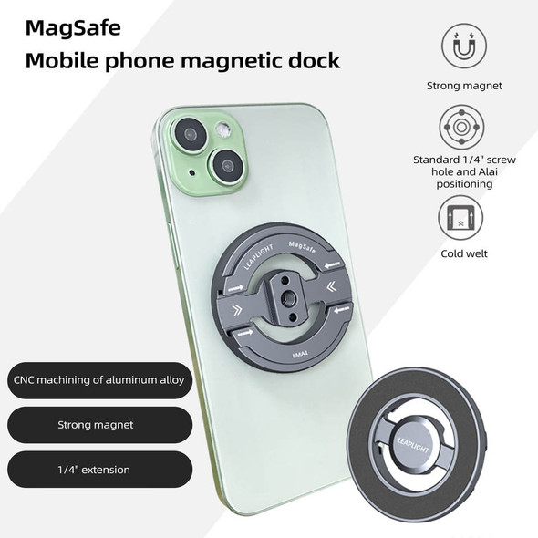 Leaplight LMA1 MagSafe Ring Magnetic Aluminum Alloy Phone Sticker with 1/4" thread & Dual Cold Shoe Mount for Ball Head / Magic Arm