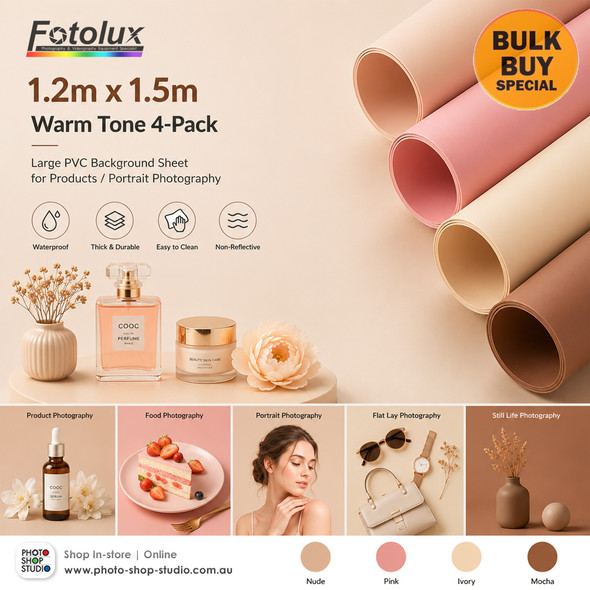 Fotolux 1.2m x 1.5m  Warm Tone  4-Pack Large PVC Background Sheet for Products/Portrait Photography (Nude + Pink + Ivory + Mocha ) - Bulk Buy