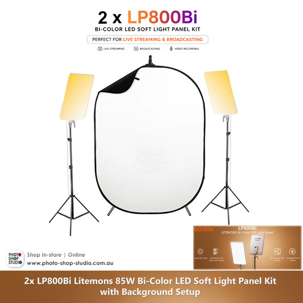  Godox 2x LP800Bi Litemons 85W Bi-Color LED Soft Light Panel Kit with Background Setup