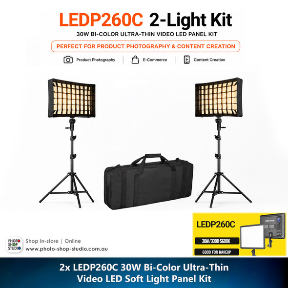 Godox 2x LEDP260C 30W Bi-Color Ultra-Thin Video Soft Light Two LED Panel Kit