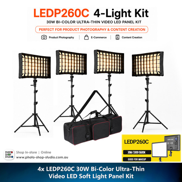 Godox 4x LEDP260C 30W Bi-Color Ultra-Thin Video Soft Four LED Light Panel Kit