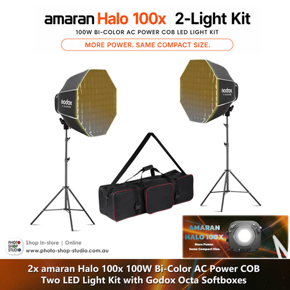  Aputure 2x  amaran Halo 100x  100W Bi-Color AC Power COB Two LED Light  Kit with Godox Octa Softboxes 