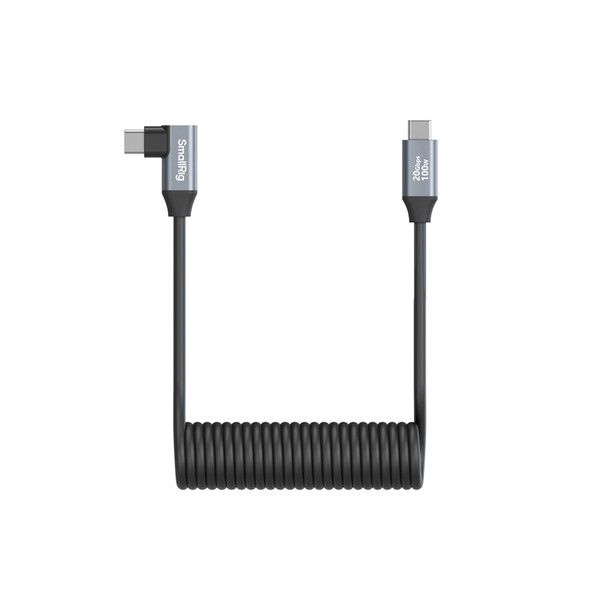 SmallRig 4792 PD 100W USB-C Straight to USB-C Angled Coiled Fast Charging Data Cable (35-100cm)