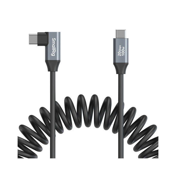 SmallRig 4792 PD 100W USB-C Straight to USB-C Angled Coiled Fast Charging Data Cable (35-100cm)