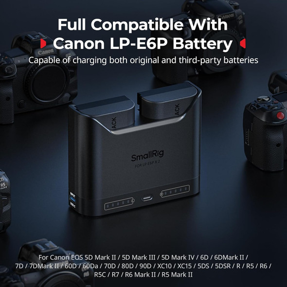 SmallRig 5490 Dual-slot 22.5W Fast Camera Battery Charger for Canon LP-E6P/ LP-E6NH/ LP-E6N/ LP-E6 