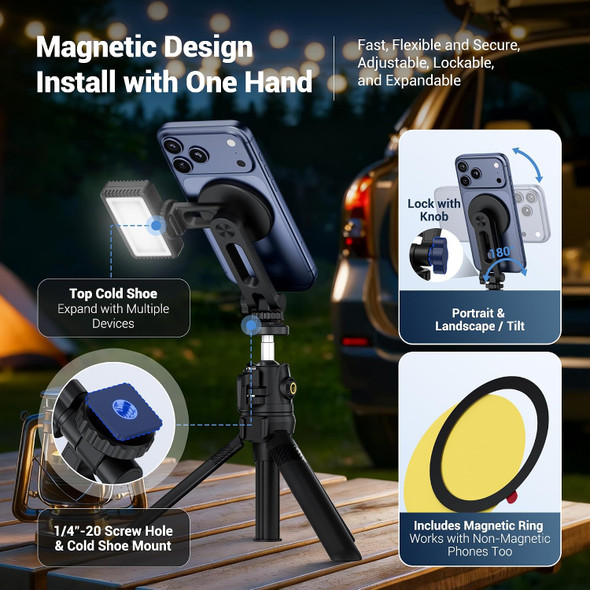 JJC MS-CS2 MagSafe  Magnetic Phone Tripod Mount Adapter with 1/4" thread & Cold Shoe