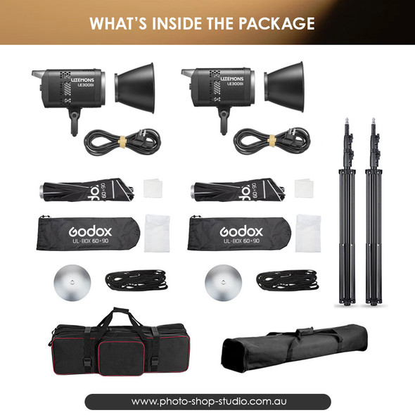 Godox 2x LE300Bi Litemons 320W Bi-color COB AC Power Two LED Lighting Kit (Black Version)