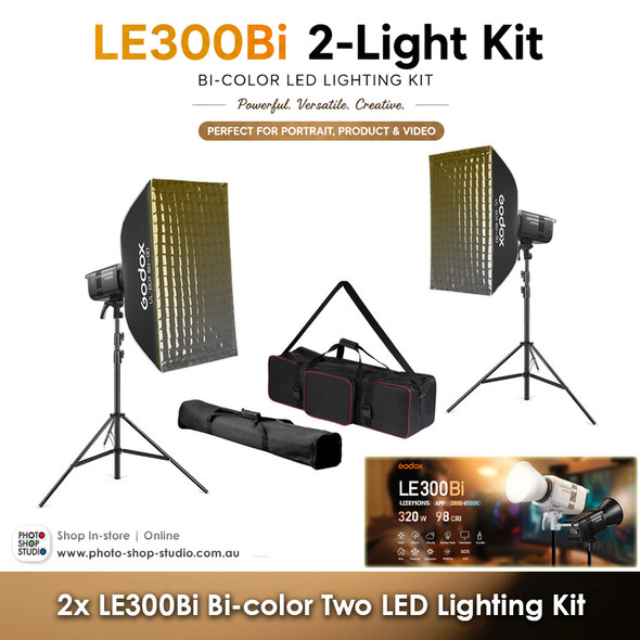 Godox 2x LE300Bi Litemons 320W Bi-color COB AC Power Two LED Lighting Kit (Black Version)