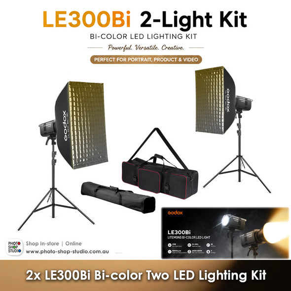 Godox 2x LE300Bi Litemons 320W Bi-color COB AC Power Two LED Lighting Kit (Black Version)