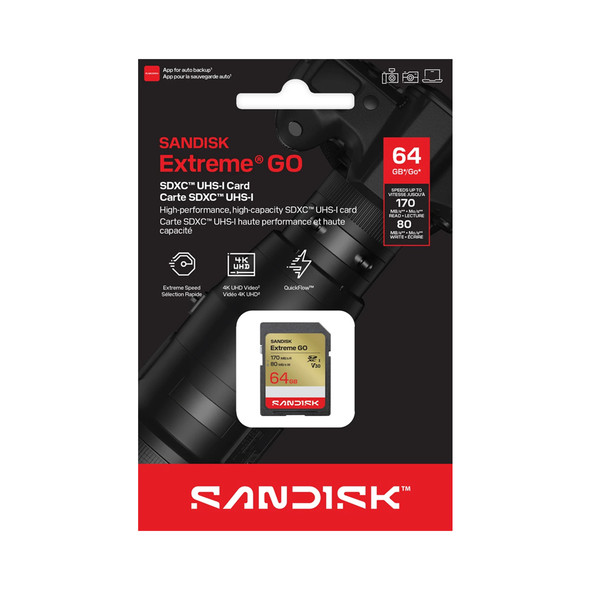 SanDisk 64GB Extreme GO SD UHS-I Memory Card 170MB/s V30 