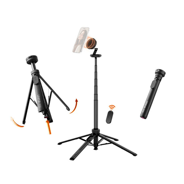 Ulanzi MT85 T122 1.5m Magnetic Magsafe Automatic Pop-Up 4-Leg Selfie Stick Phone Tripod (Black)