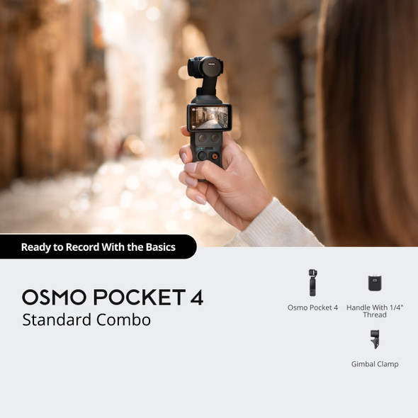 DJI Osmo Pocket 4 Standard Combo - 1" CMOS 4K 3-Axis Rotatable Touchscreen Gimbal Camera for Moving Moments 