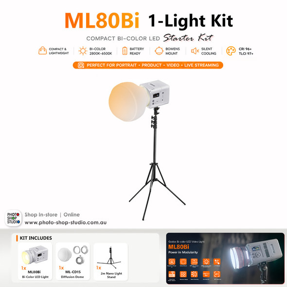 Godox ML80Bi Starter Kit - 80W Bi-Color Portable LED Video Light with ML-BA 6600mAh Battery