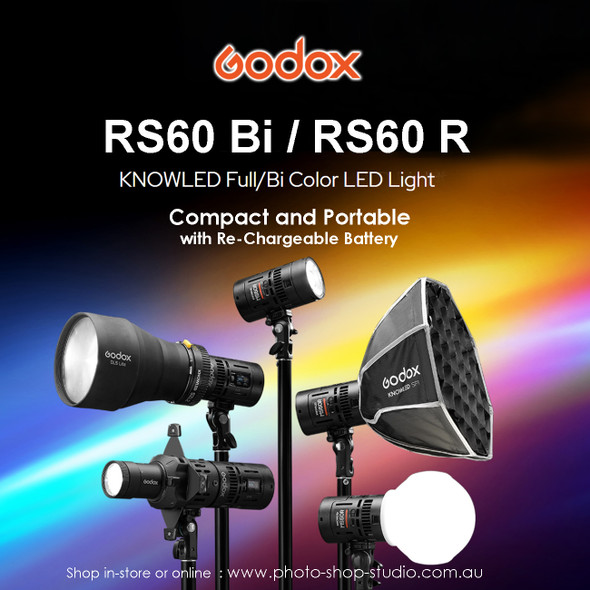 Godox RS60Bi Starter Kit - 60W Bi-Color Portable LED Video Light with Battery & Diffusion Dome