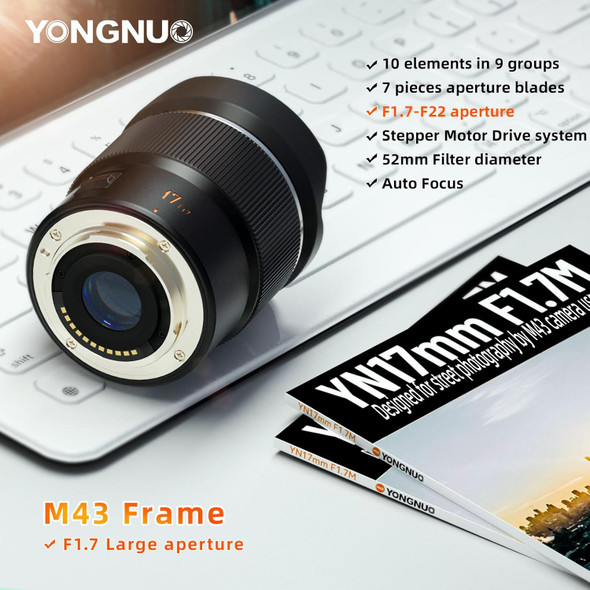 Yongnuo YN17mm F1.7M Micro Four Thirds Autofocus Wide-Angle Prime Lens for Olympus & Panasonic M4/3 mount  