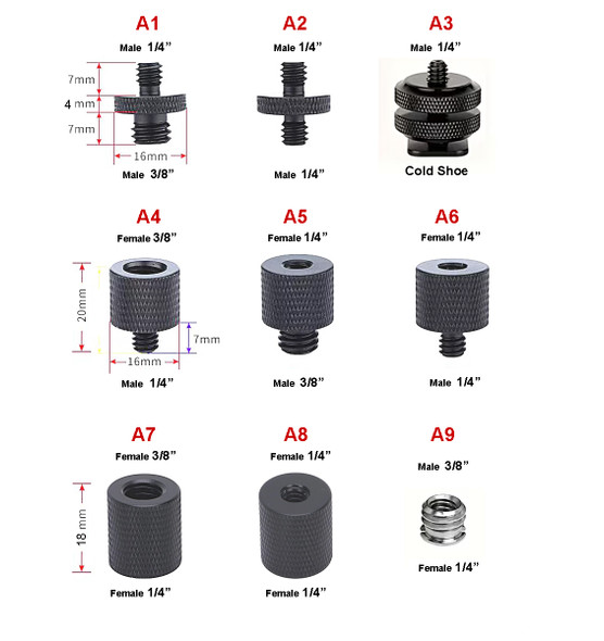 Fotolux FOT-SA-Kit9 1/4" and 3/8" Screw Adapters 9-in-1 Set