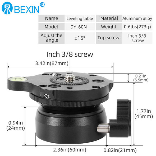 Bexin DY-60N 60mm Aluminium Leveling Base with 3/8" screw