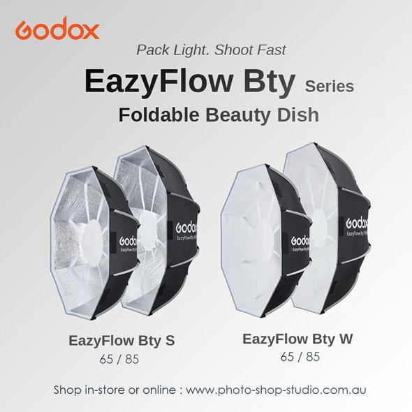 Godox EazyFlow Bty 85S (85cm) Black & Silver Quick Release Foldable Beauty Dish with Grid (Profoto Mount)