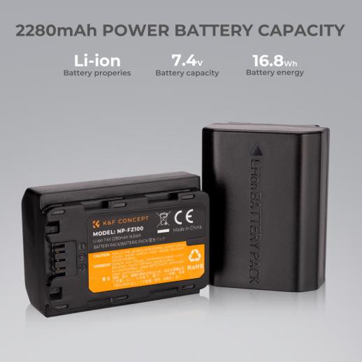K&F Concept KF28.0016 NP-FZ100Battery and Dual Charger Kit for Sony