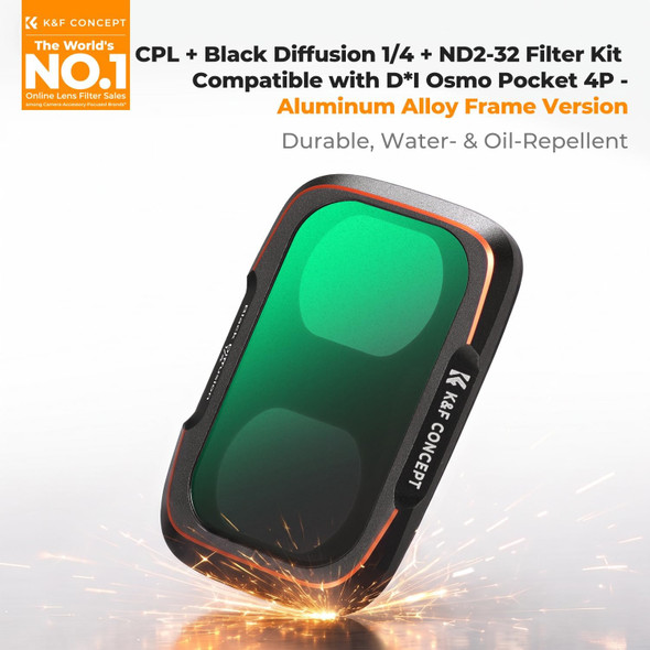 K&F Concept KF0103.9902.0120 CPL + Black Diffusion 1/4 + Variable ND2-32 Filter Set for DJI Osmo Pocket 4P / Xtra Muse2 Pro