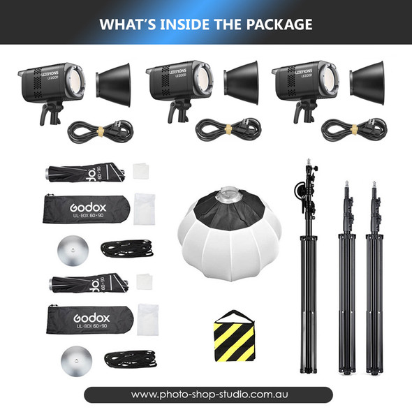Godox 3 x LE200D 220W Daylight COB LED Light Kit - Black Version