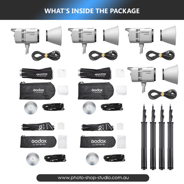 Godox 4 x LE200D 220W Daylight COB LED Light Kit - White Version
