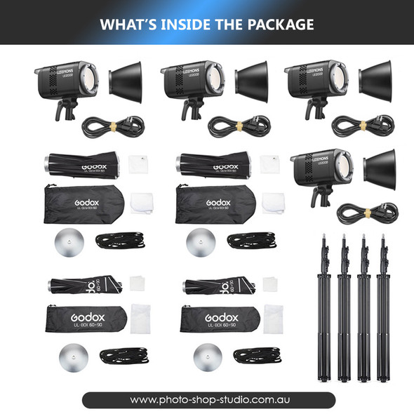 Godox 4 x LE200D 220W Daylight COB LED Light Kit - Black Version