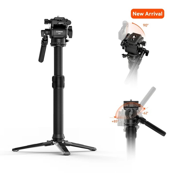 Coman MT25V1 Carbon Fibre Monopod with V1 Fluid Head