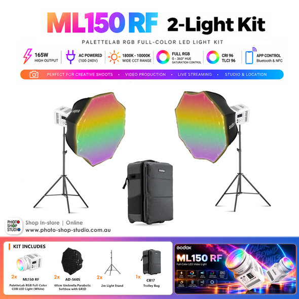 Godox 2 x ML150RF 165W PaletteLab RGB Full-Color COB LED Light Kit - White
