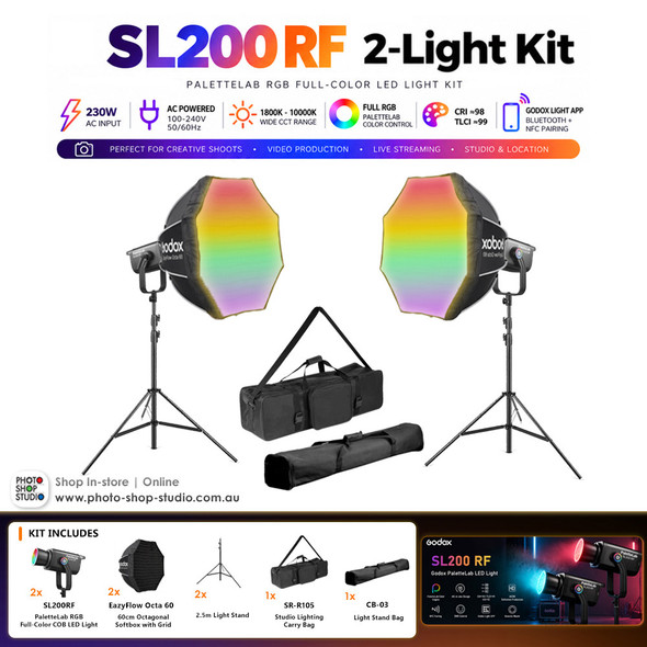 Godox 2 x SL200RF 230W PaletteLab RGB Full-Color COB LED Light Kit