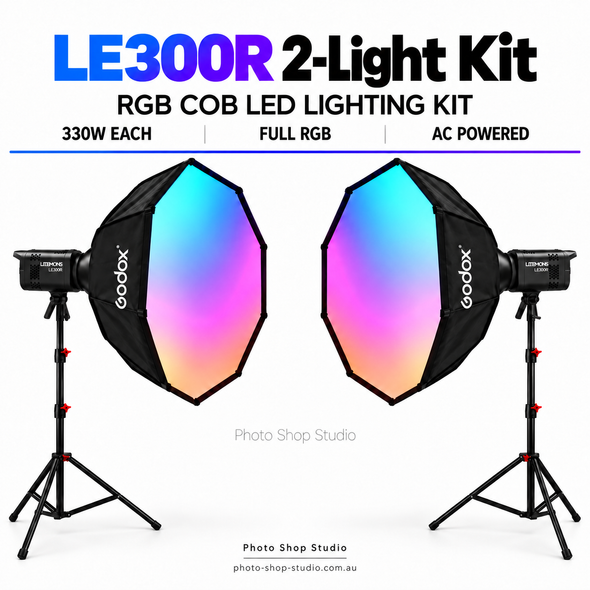 Godox 2 x Litemons LE300R 330W RGB COB LED Light with Studio Softboxes Kit - Black 
