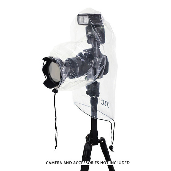 JJC Camera Rain Cover for Small DSLRs and Mirrorless with Shoe Mounted Flash (Transparent)