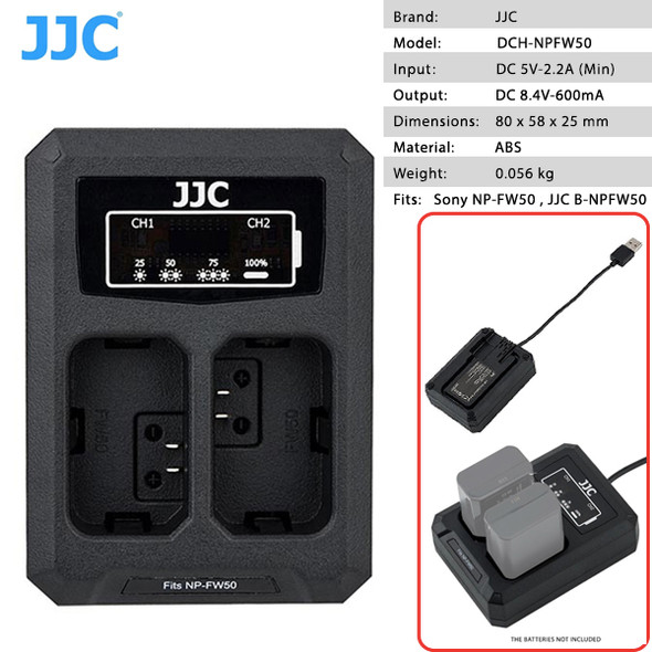  JJC DCH-NPFW50 Dual USB Battery Charger for Sony NP-FW50 