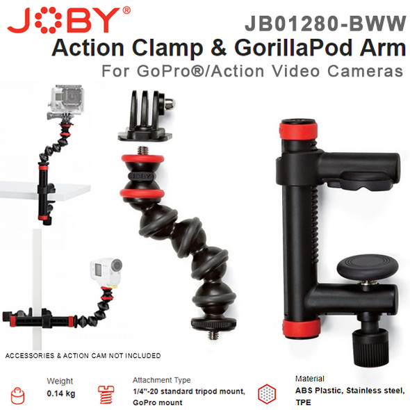 Joby JB01280 Action Clamp & GorillaPod Arm for GoPro & Action Video Cameras