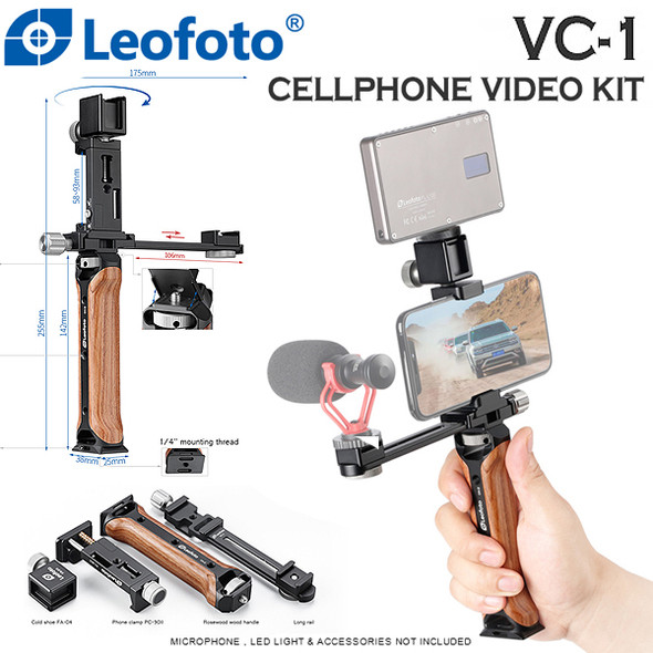 Leofoto VC-1 Cellphone Video Rosewood Handheld with 106mm Long Rail for Smartphone