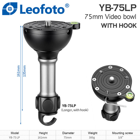 Leofoto YB-75LP  75mm Bowl with Hook for 75mm Bowl Video Tripod (Leveling Base)