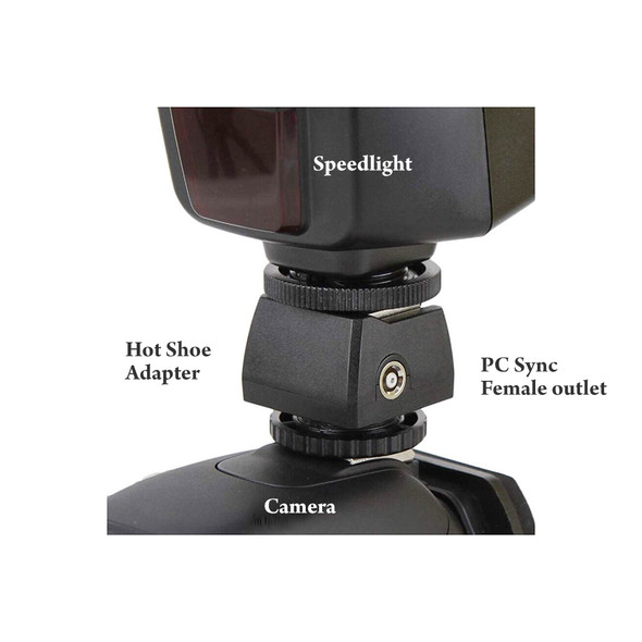 JJC JSC-8 Hot Shoe Adapter ( locking ) with PC Sync Outlet & 3.5mm Socket