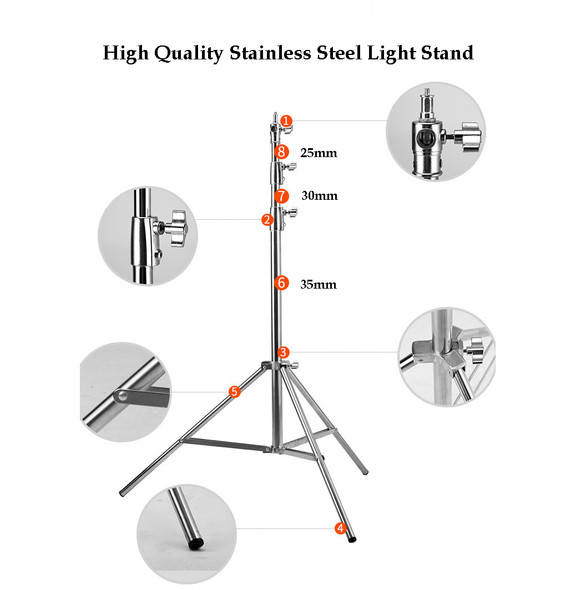 Fotolux SZ-J288SS Stainless Steel Light Stand 2.8m tall ( Large size )